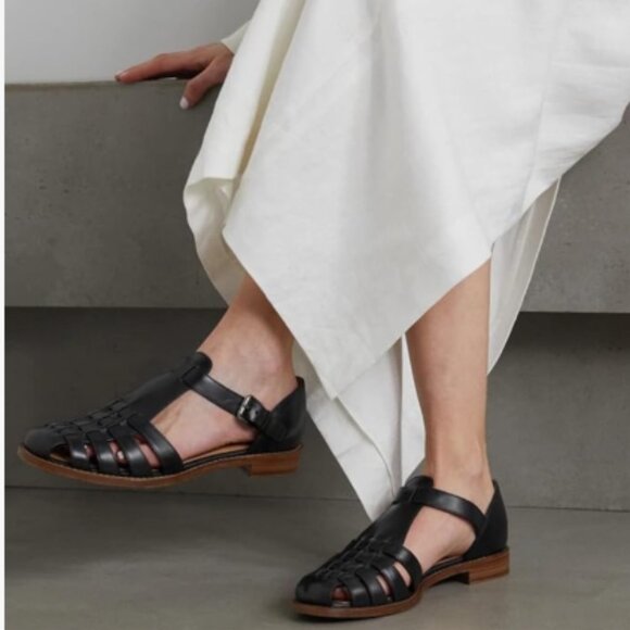 FSJ Black Closed Toe Low Block Heel Woven Roman Ankle Strap Hollow Caged Sandals - Picture 1 of 8